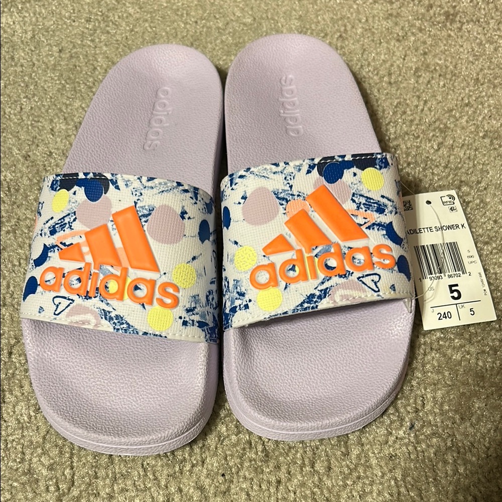 Adidas Kids Slide Sandals - Purple and Orange